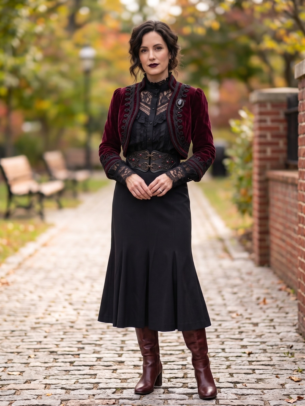 Vintage Dark Romance Flared Godet Black Maxi Skirt Whimsigoth Mermaid Office